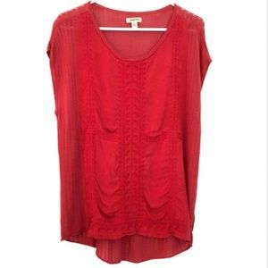 Lucky Brand Knit Shirt Red Embroidered Eyelets